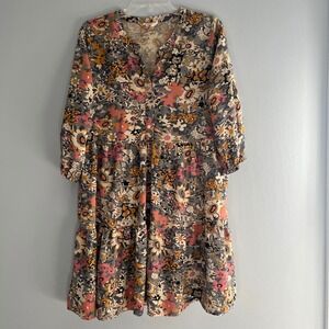 Natural Life Babydoll Floral Mini Dress Women's Size Small Hippie Boho Festival